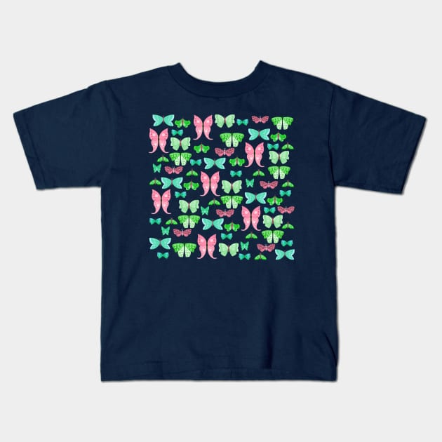 Butterflies pink and green Kids T-Shirt by Valeria Frustaci 
